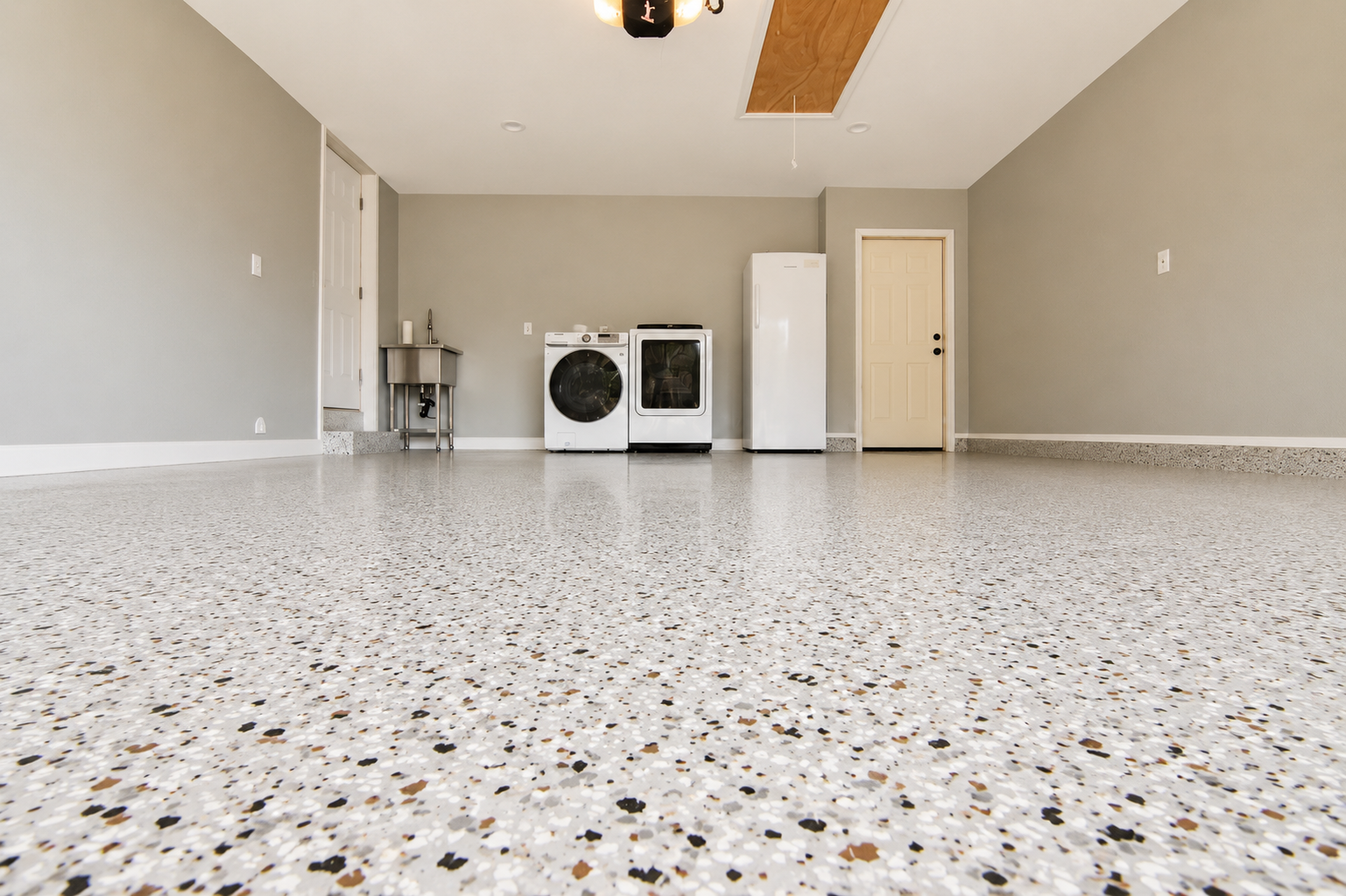 Wide shot of completed epoxy garage floor